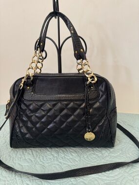 Black Quilted Brahmin Satchel Handbag with detachable crossbody strap